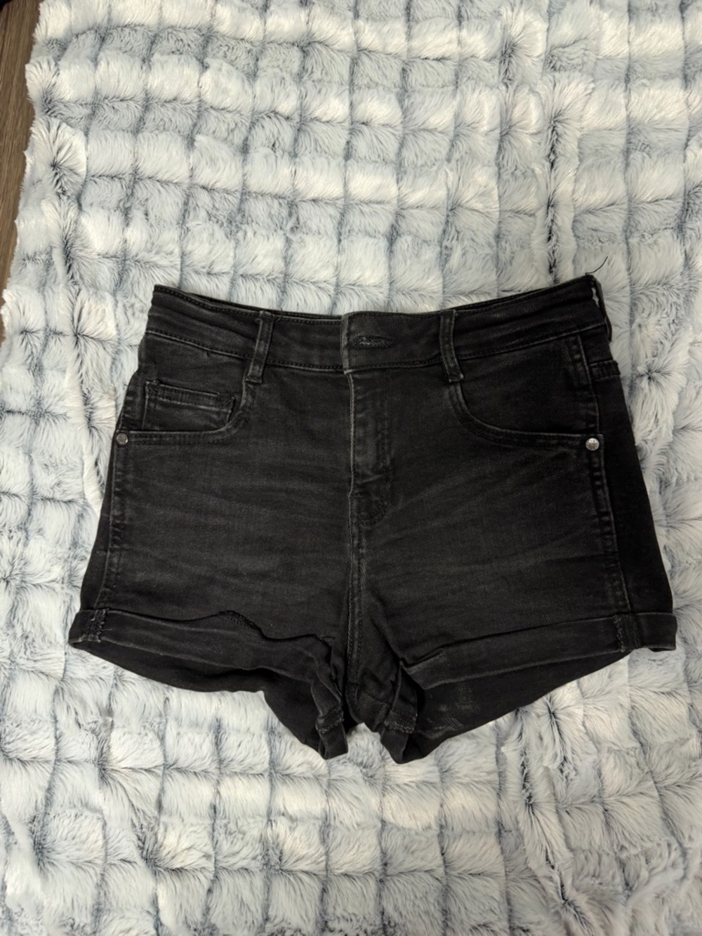 Mango Black Denim High-Waist Shorts